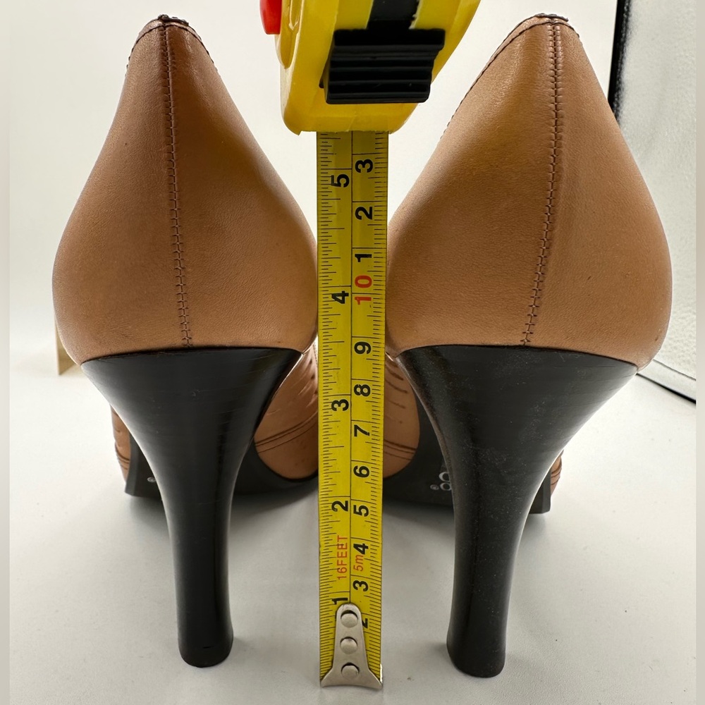FRANCO SARTO Tan Cutout Leather Peep Toe Heels | Size 10 - Picture 9 of 11